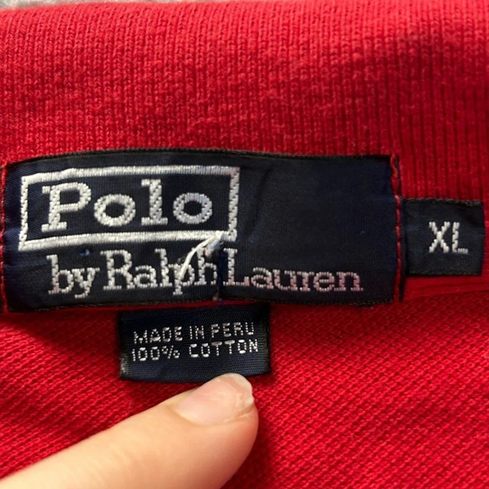 Polo Ralph Lauren Polo Shirt Mens XL Red 100% Cotton Navy Pony Logo Short Sleeve
